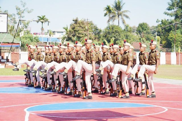 Nagaland Police personnel perform a drill during an inter-departmental meet. The Home Department on October 7 attributed the non-uniformity in the recent constable recruitment process to ongoing enumeration-related issues.  (File Photo: For Representational Purposes Only)